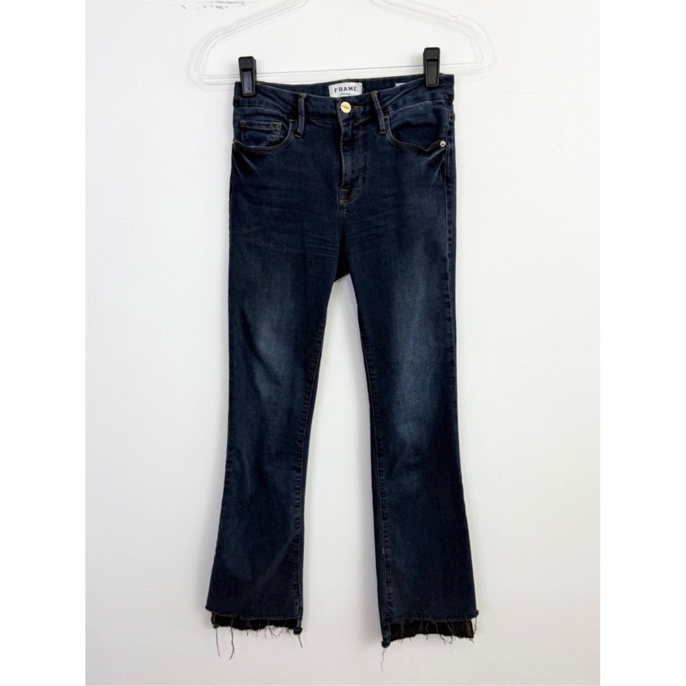 Frame Le Crop Mini Boot Raw Hem Cropped Flare Jeans Dark Wash Size 25